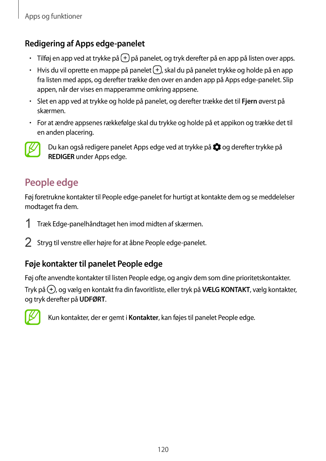 Samsung SM-G955FZIANEE, SM-G955FZKANEE manual Redigering af Apps edge-panelet, Føje kontakter til panelet People edge 