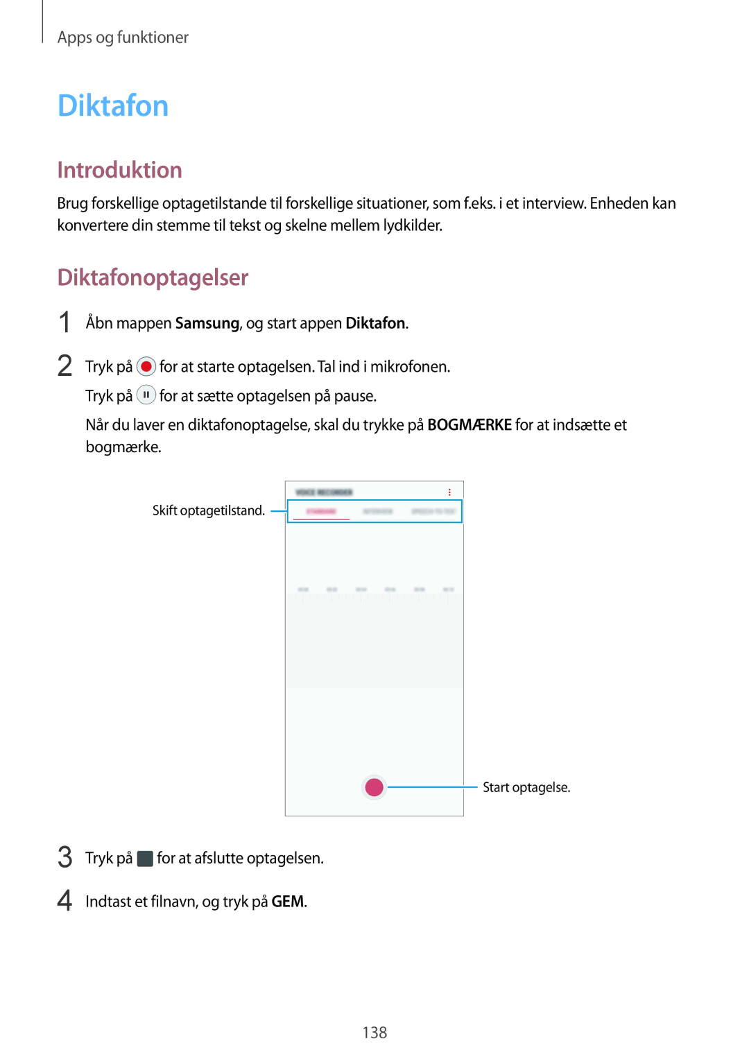 Samsung SM-G950FZSANEE, SM-G955FZIANEE, SM-G955FZKANEE Diktafonoptagelser, Åbn mappen Samsung, og start appen Diktafon 