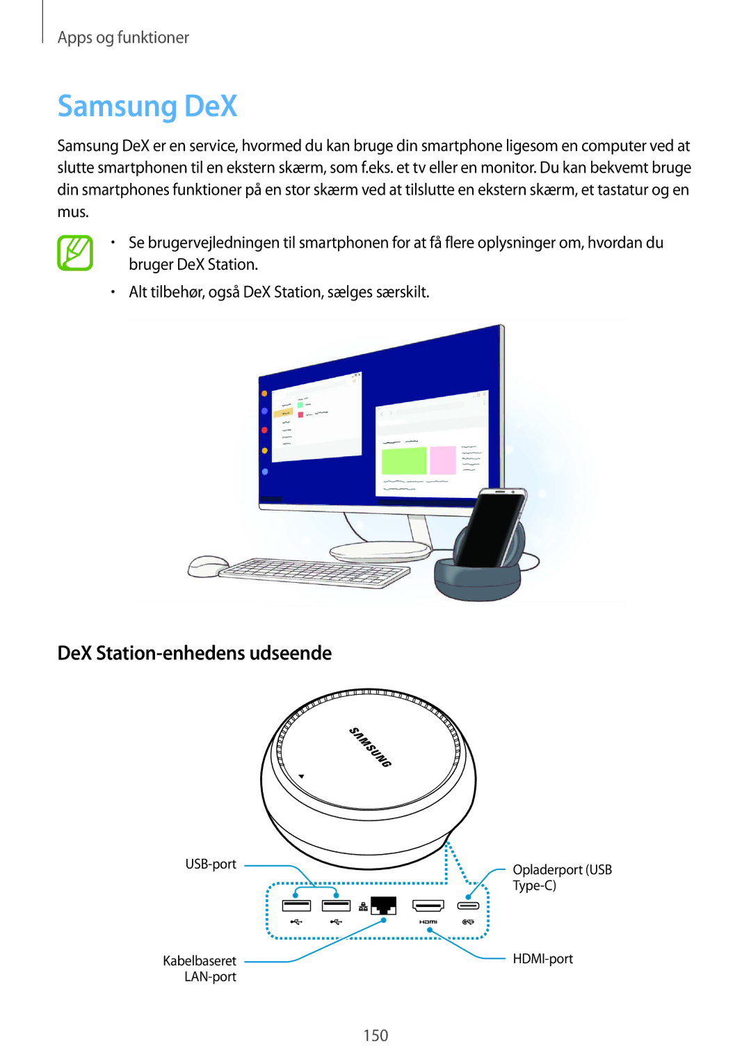 Samsung SM-G955FZIANEE, SM-G955FZKANEE, SM-G955FZSANEE, SM-G955FZVDNEE manual Samsung DeX, DeX Station-enhedens udseende 