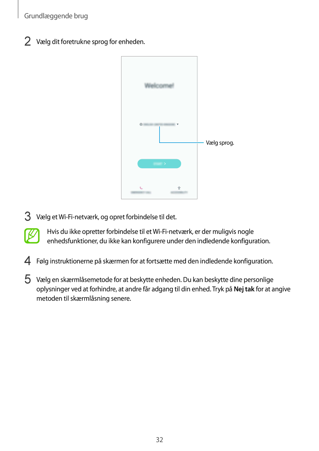 Samsung SM-G955FZSANEE manual Vælg dit foretrukne sprog for enheden, Vælg et Wi-Fi-netværk, og opret forbindelse til det 