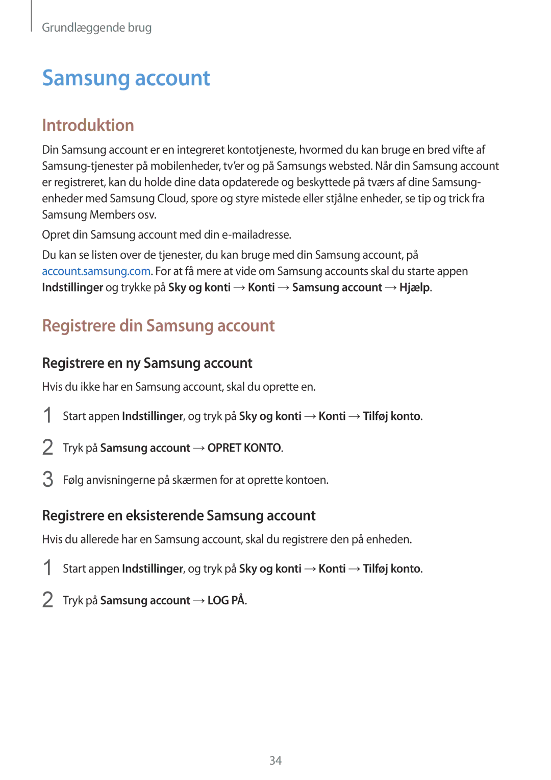 Samsung SM-G950FZVANEE, SM-G955FZIANEE Introduktion, Registrere din Samsung account, Registrere en ny Samsung account 