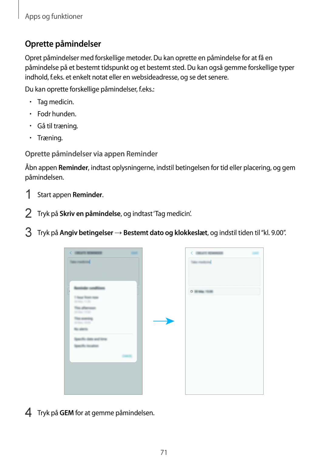 Samsung SM-G955FZKANEE, SM-G955FZIANEE Oprette påmindelser via appen Reminder, Tryk på GEM for at gemme påmindelsen 