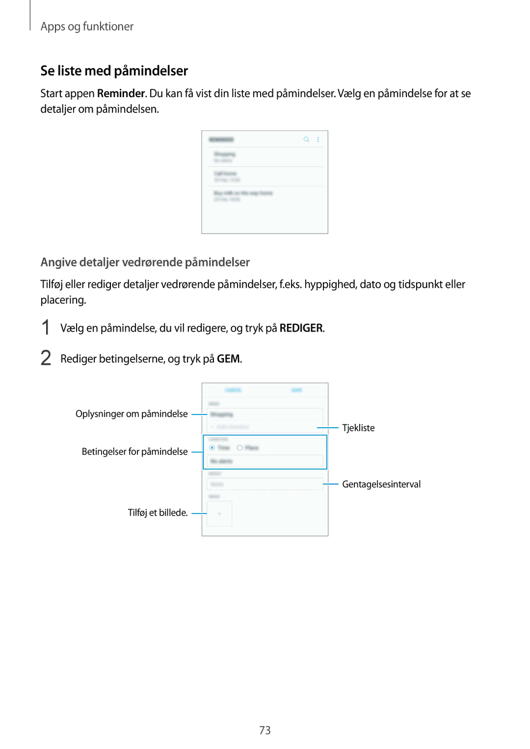 Samsung SM-G955FZVDNEE, SM-G955FZIANEE, SM-G955FZKANEE Se liste med påmindelser, Angive detaljer vedrørende påmindelser 