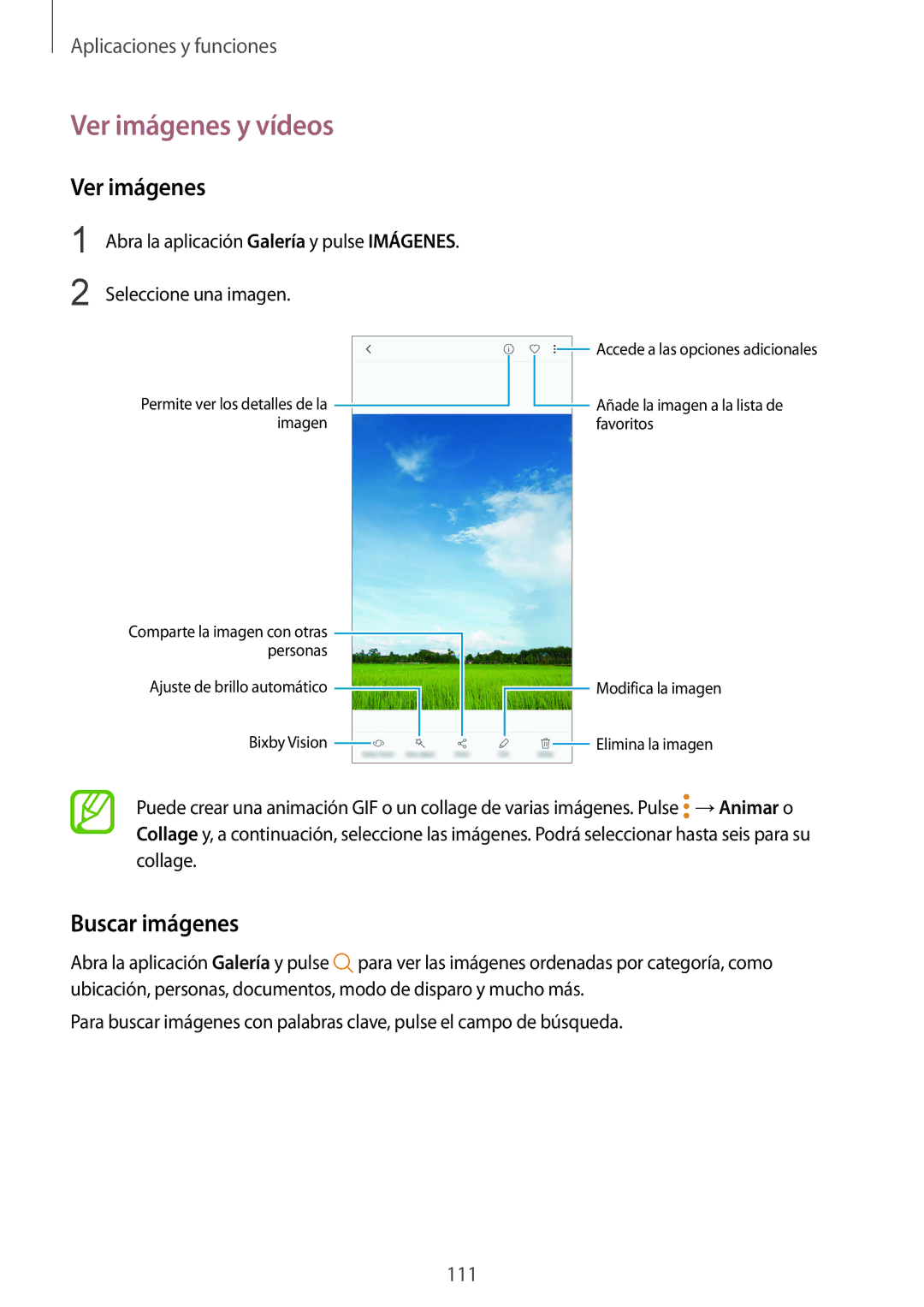 Samsung SM-G955FZVDPHE, SM-G955FZIAPHE, SM-G955FZKDPHE manual Ver imágenes y vídeos, Buscar imágenes, Seleccione una imagen 