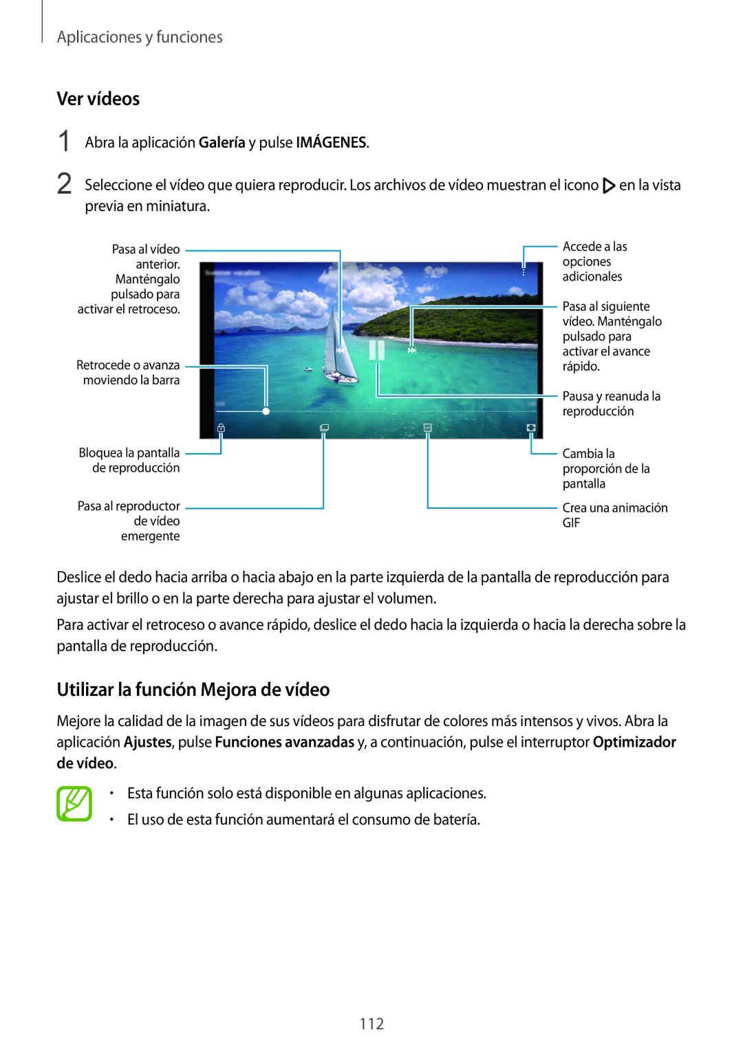 Samsung SM-G950FZIAPHE, SM-G955FZIAPHE, SM-G955FZKDPHE, SM-G950FZVAPHE manual Ver vídeos, Utilizar la función Mejora de vídeo 