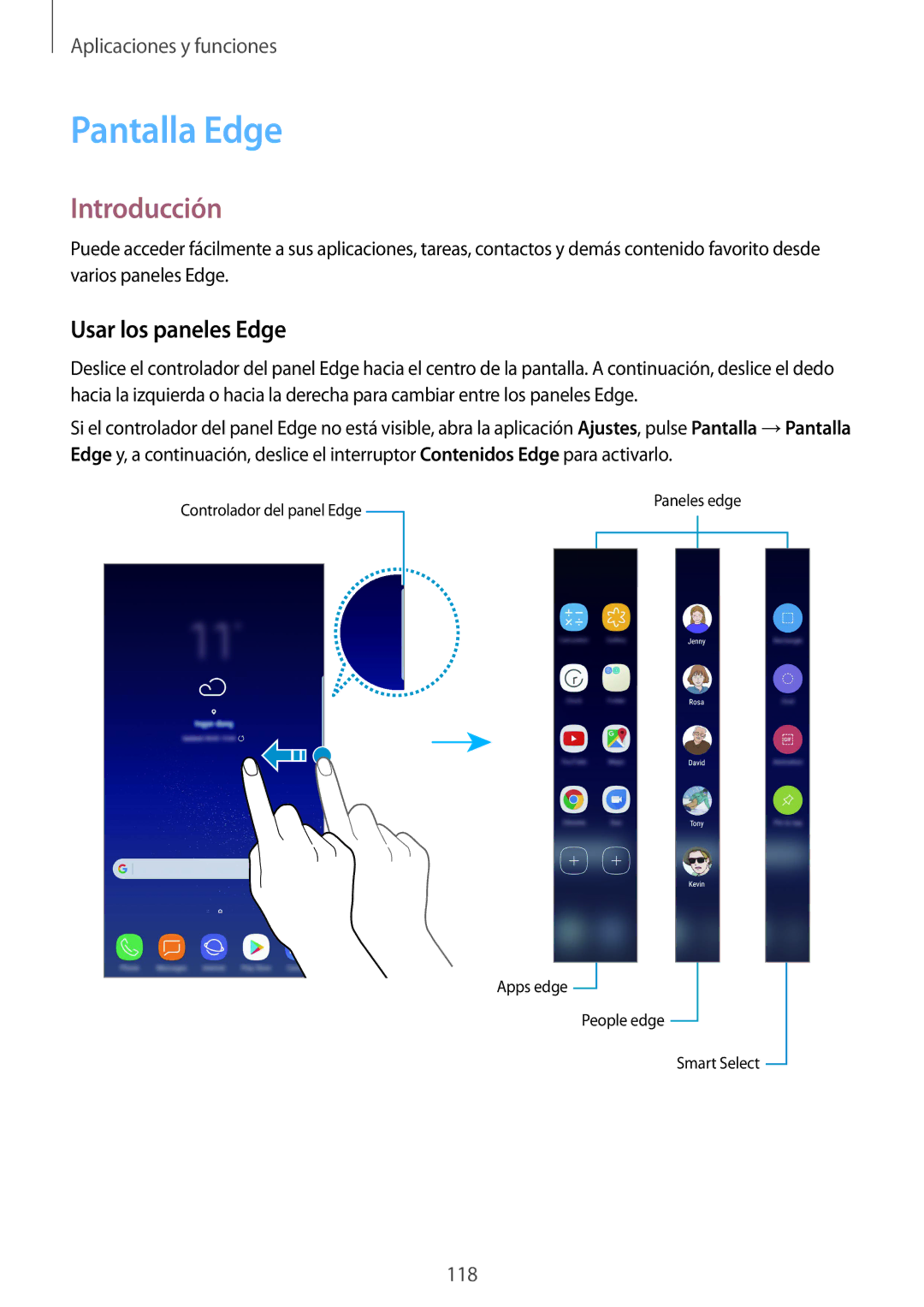 Samsung SM-G955FZVAPHE, SM-G955FZIAPHE, SM-G955FZKDPHE, SM-G950FZVAPHE, SM-G955FZVDPHE Pantalla Edge, Usar los paneles Edge 