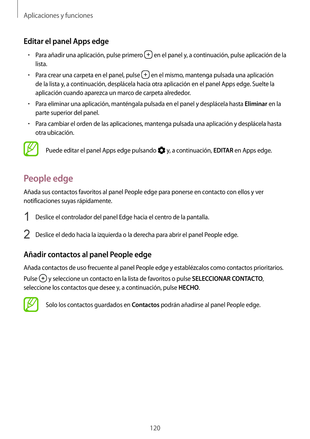 Samsung SM-G955FZIAPHE, SM-G955FZKDPHE, SM-G950FZVAPHE Editar el panel Apps edge, Añadir contactos al panel People edge 