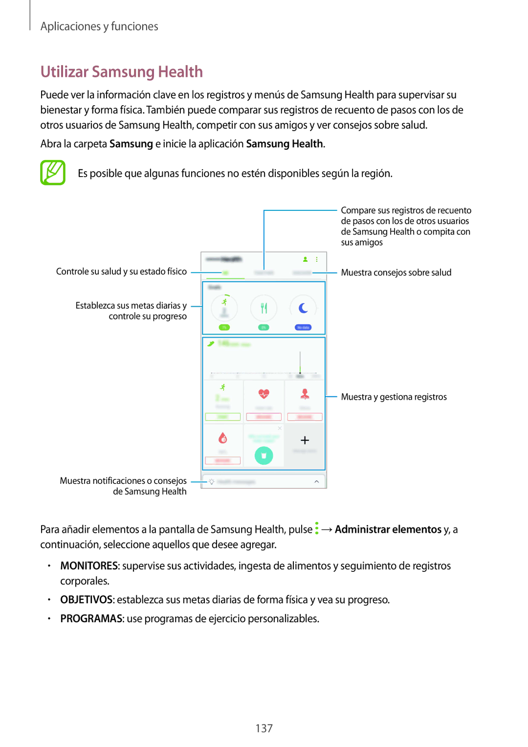 Samsung SM-G955FZSAPHE, SM-G955FZIAPHE, SM-G955FZKDPHE manual Utilizar Samsung Health, Controle su salud y su estado físico 