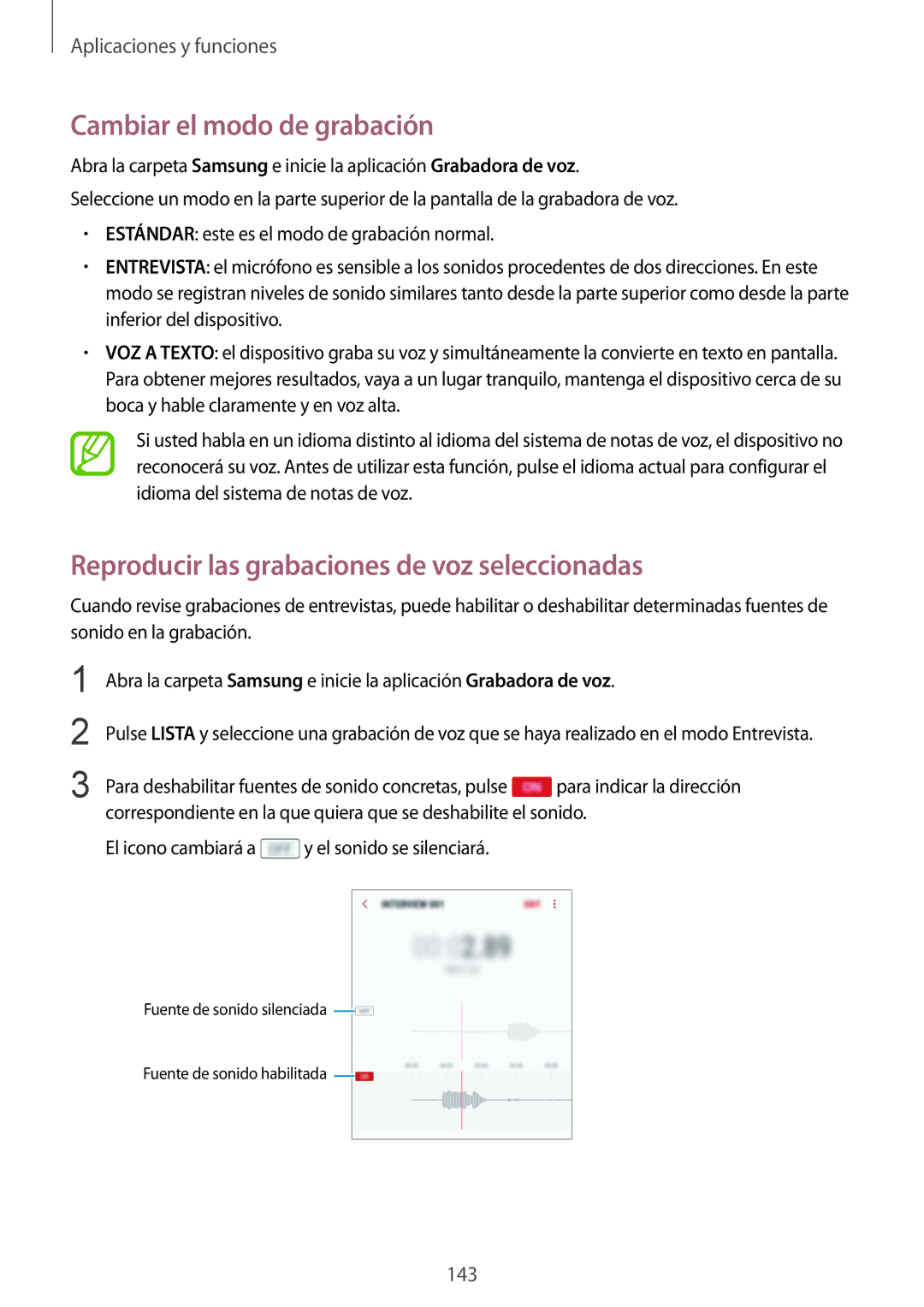 Samsung SM-G955FZBAPHE, SM-G955FZIAPHE manual Cambiar el modo de grabación, Reproducir las grabaciones de voz seleccionadas 