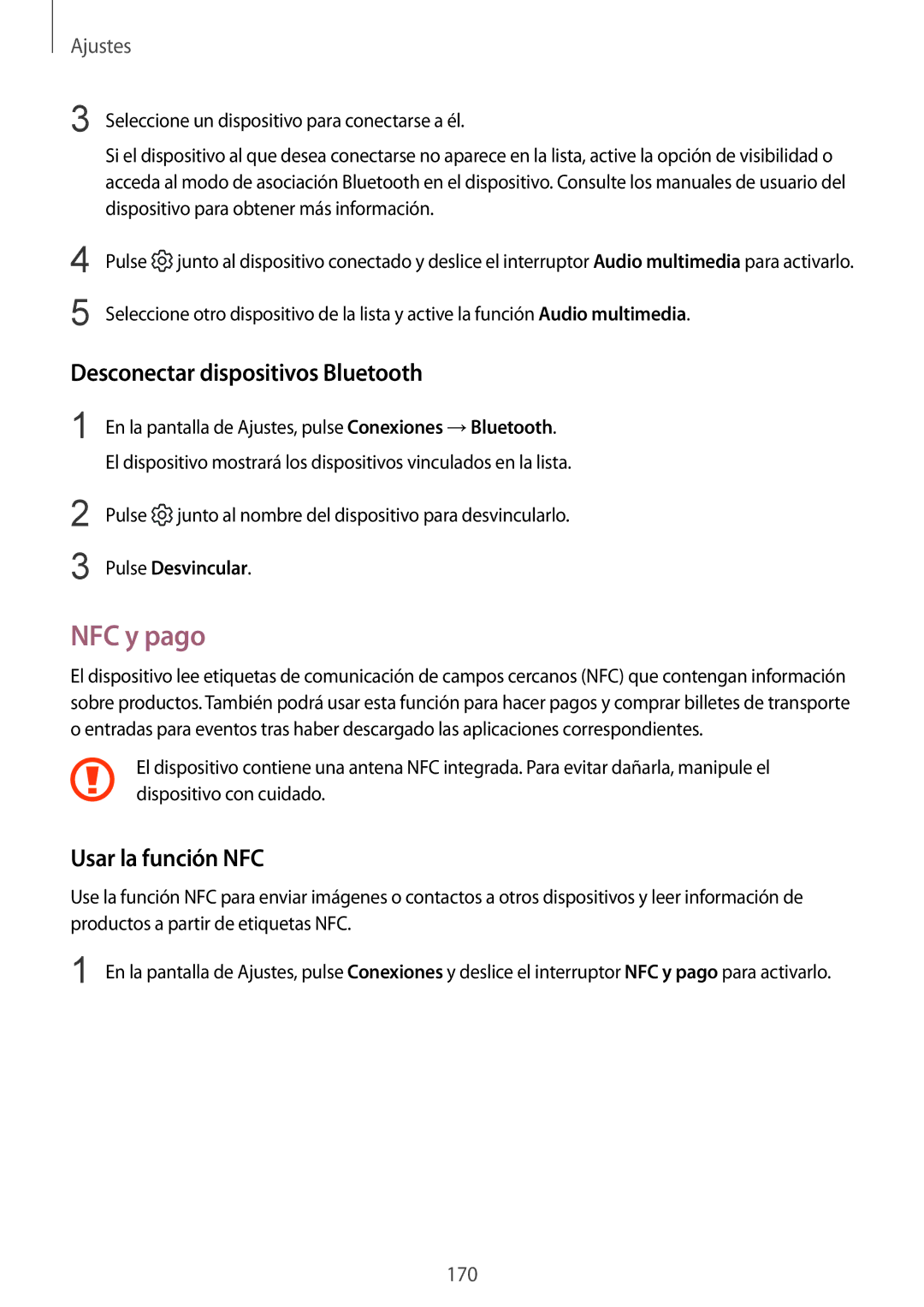 Samsung SM-G950FZVAPHE manual NFC y pago, Desconectar dispositivos Bluetooth, Usar la función NFC, Pulse Desvincular 