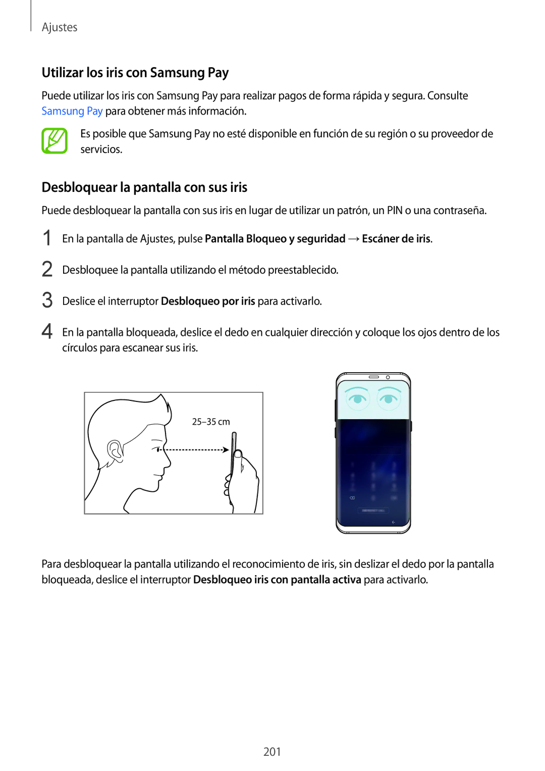 Samsung SM-G950FZSAPHE, SM-G955FZIAPHE manual Utilizar los iris con Samsung Pay, Desbloquear la pantalla con sus iris 