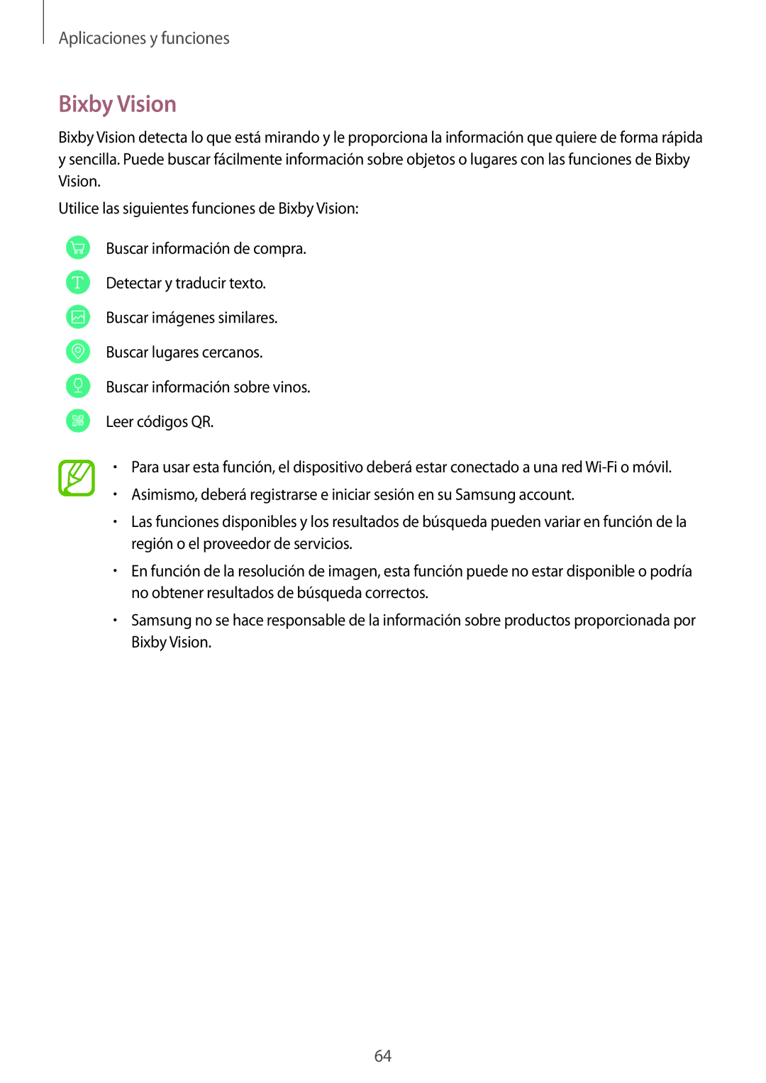 Samsung SM-G950FZIAPHE, SM-G955FZIAPHE, SM-G955FZKDPHE, SM-G950FZVAPHE, SM-G955FZVDPHE, SM-G955FZSAPHE manual Bixby Vision 