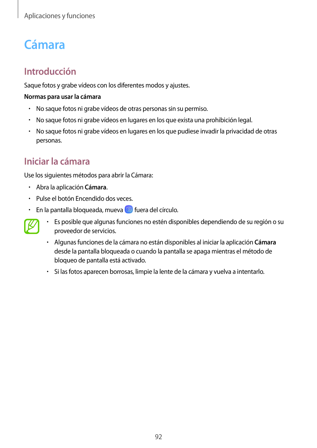 Samsung SM-G955FZKAPHE, SM-G955FZIAPHE, SM-G955FZKDPHE, SM-G950FZVAPHE Cámara, Iniciar la cámara, Normas para usar la cámara 