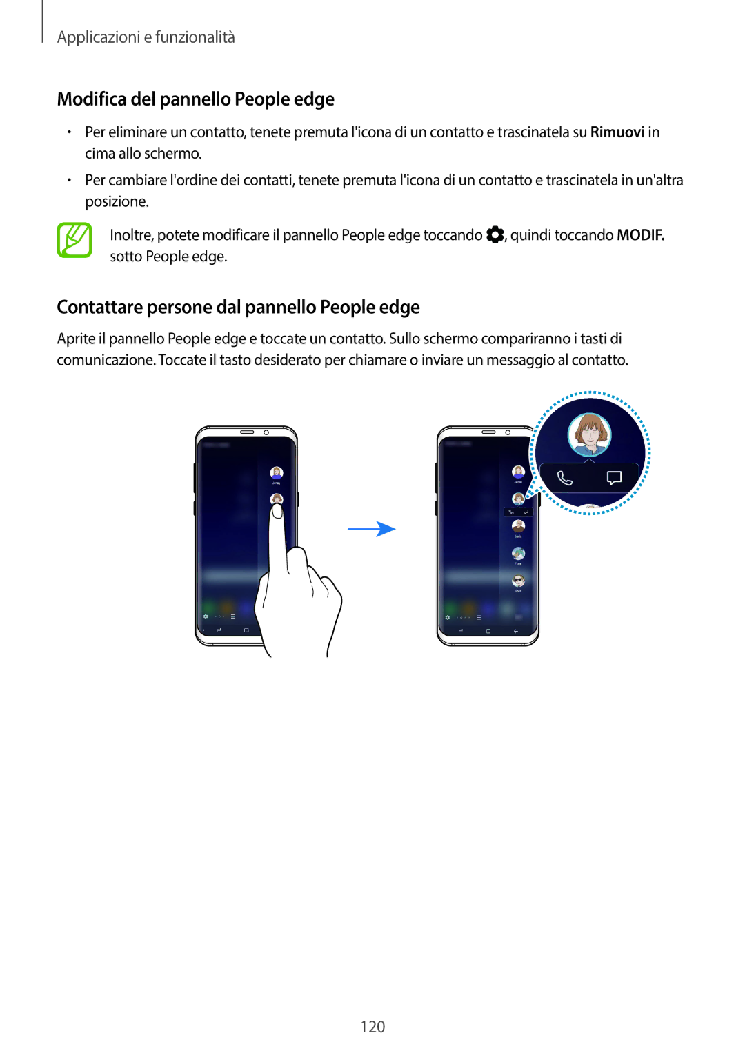 Samsung SM-G955FZSAITV, SM-G955FZVAITV manual Modifica del pannello People edge, Contattare persone dal pannello People edge 