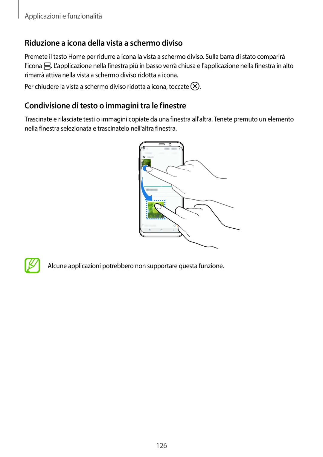 Samsung SM-G955FZSAITV Riduzione a icona della vista a schermo diviso, Condivisione di testo o immagini tra le finestre 