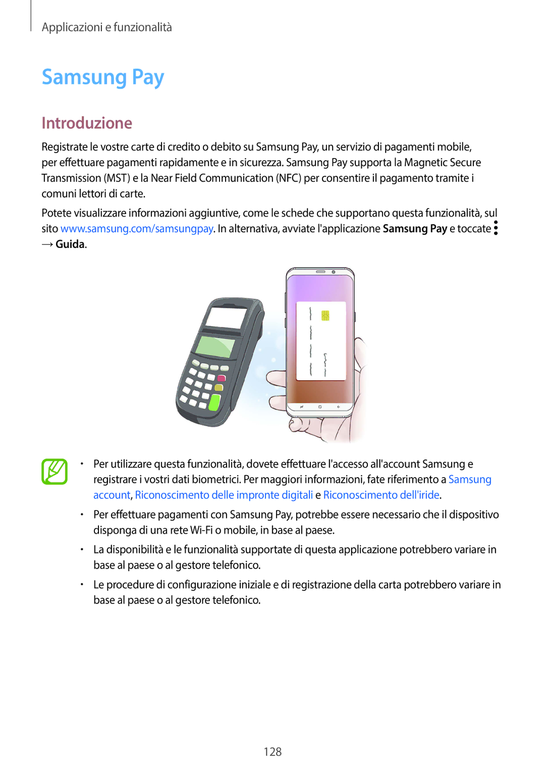 Samsung SM-G950FZSAITV, SM-G955FZSAITV, SM-G955FZVAITV, SM-G950FZKAITV, SM-G955FZKAITV, SM-G950FZVAITV Samsung Pay, → Guida 