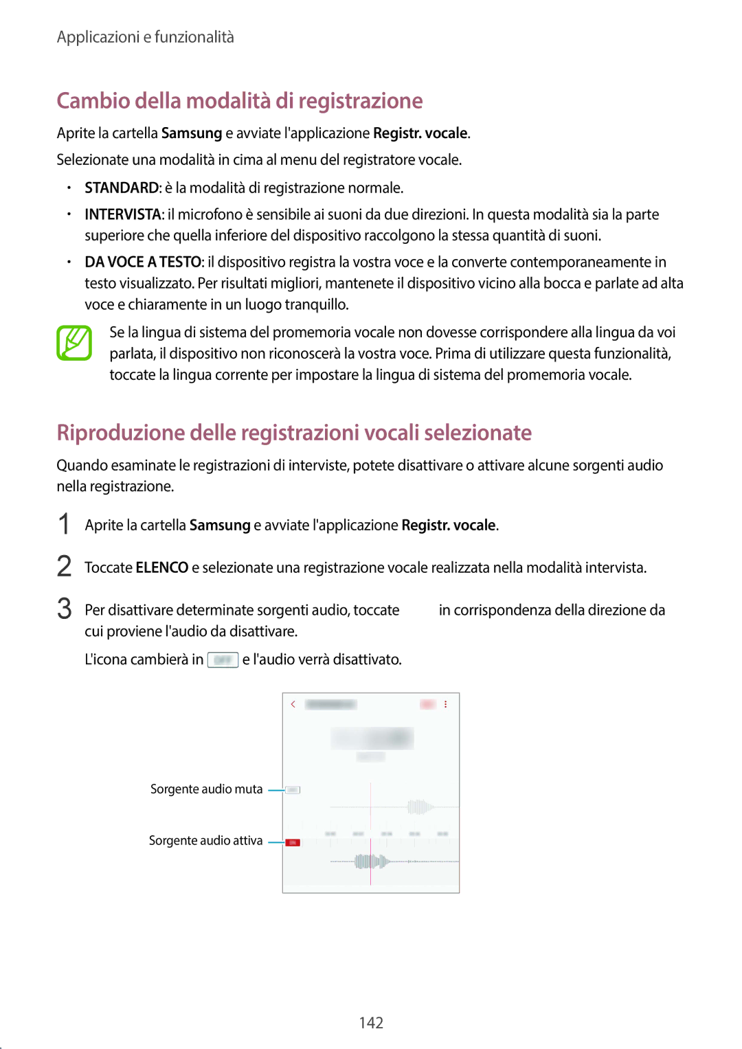 Samsung SM-G955FZKAITV manual Cambio della modalità di registrazione, Riproduzione delle registrazioni vocali selezionate 