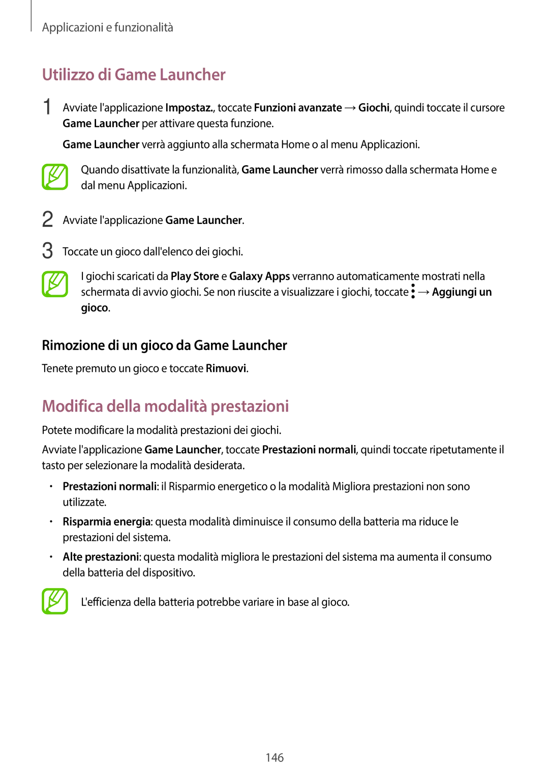 Samsung SM-G950FZSAITV, SM-G955FZSAITV, SM-G955FZVAITV manual Utilizzo di Game Launcher, Modifica della modalità prestazioni 