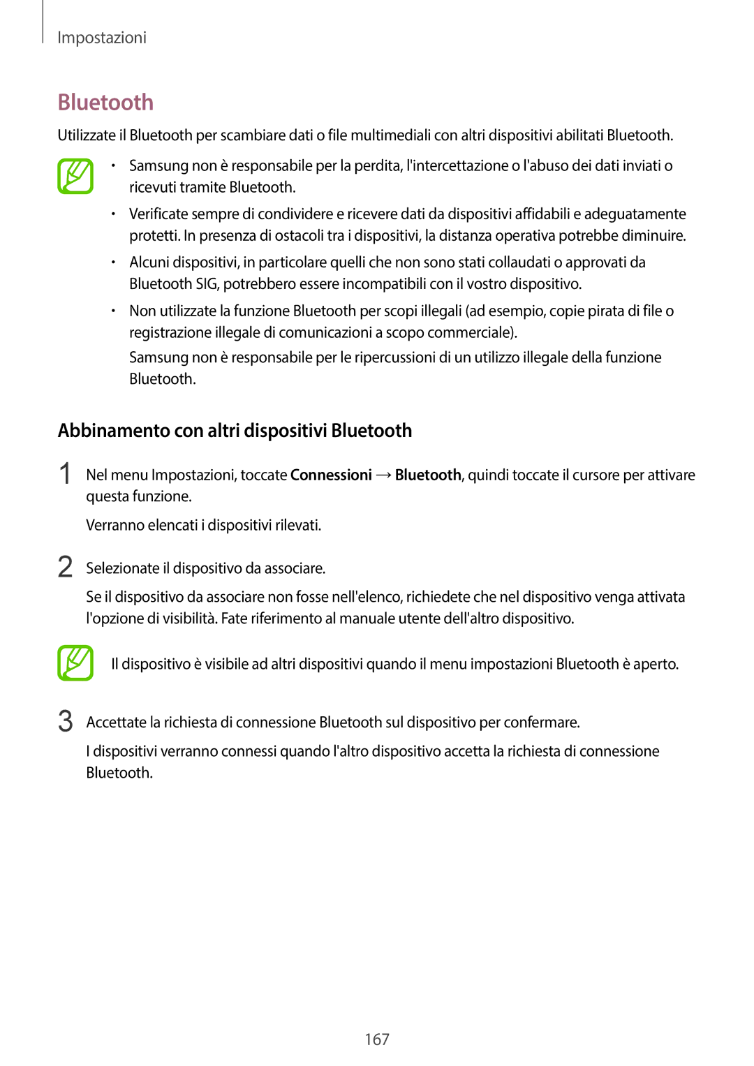 Samsung SM-G950FZVAITV, SM-G955FZSAITV, SM-G955FZVAITV, SM-G950FZSAITV manual Abbinamento con altri dispositivi Bluetooth 