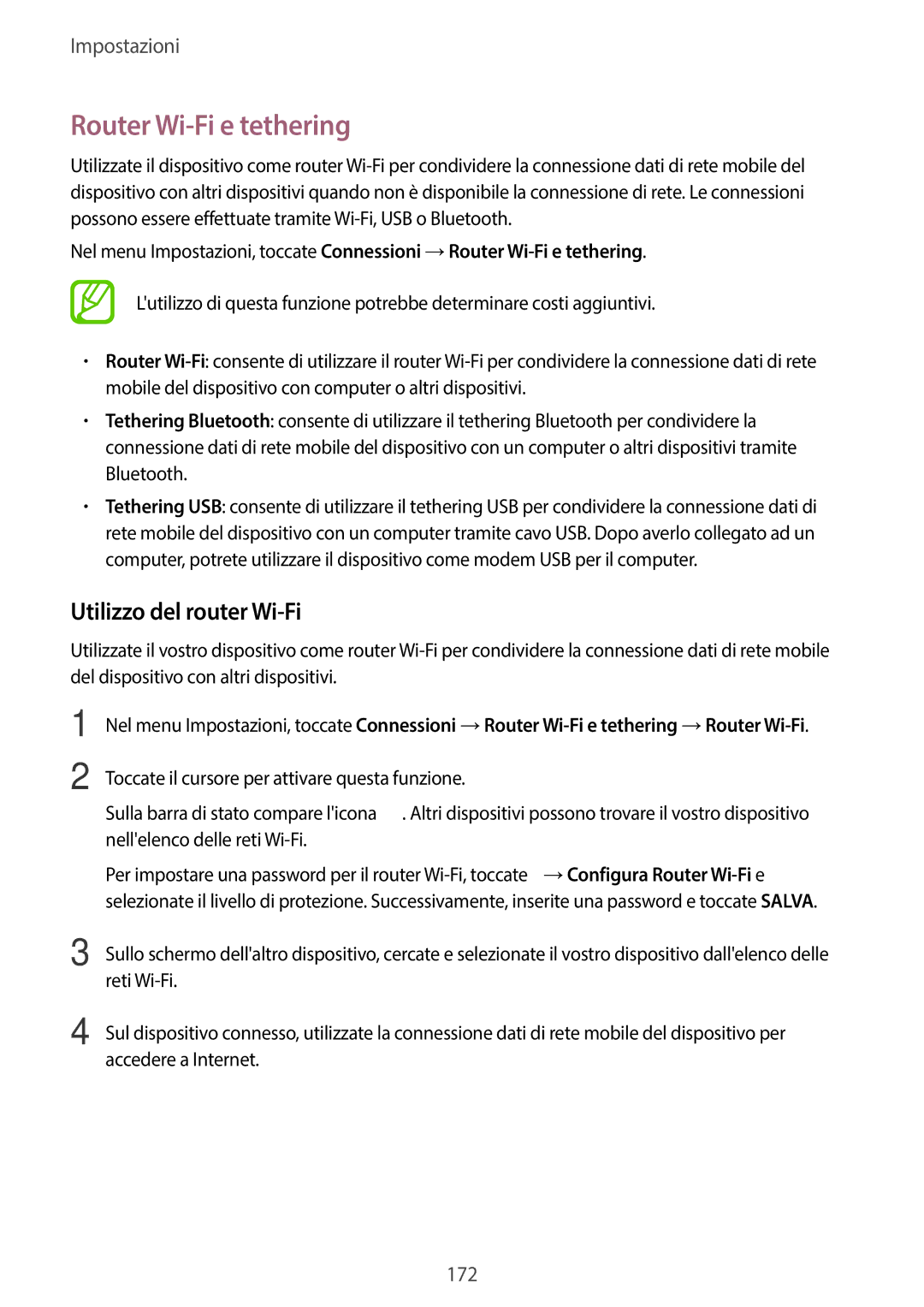 Samsung SM-G955FZKAITV, SM-G955FZSAITV, SM-G955FZVAITV, SM-G950FZSAITV Router Wi-Fi e tethering, Utilizzo del router Wi-Fi 