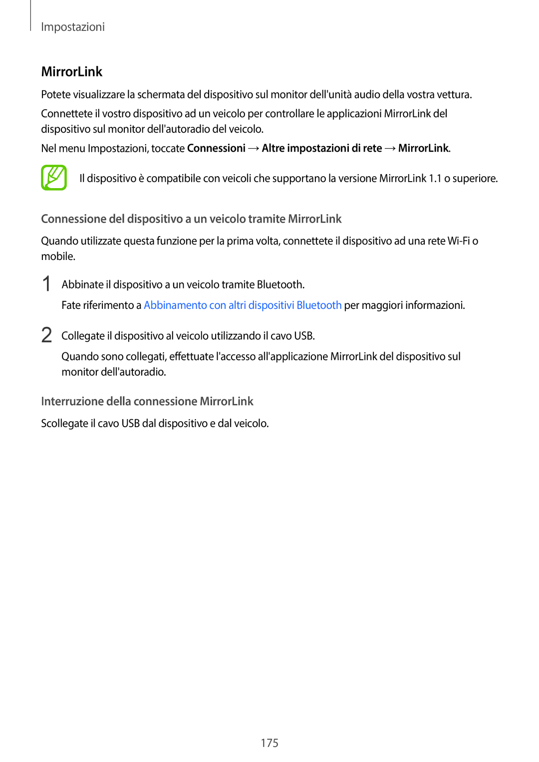 Samsung SM-G955FZVAITV, SM-G955FZSAITV, SM-G950FZSAITV manual Connessione del dispositivo a un veicolo tramite MirrorLink 