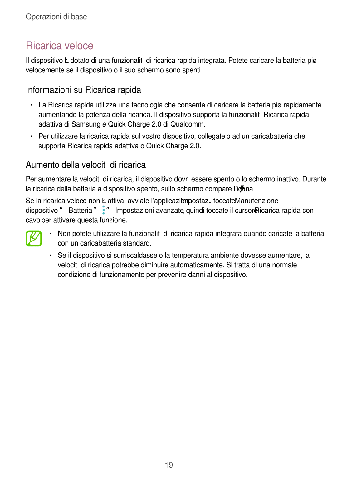 Samsung SM-G955FZVAITV manual Ricarica veloce, Informazioni su Ricarica rapida, Aumento della velocità di ricarica 