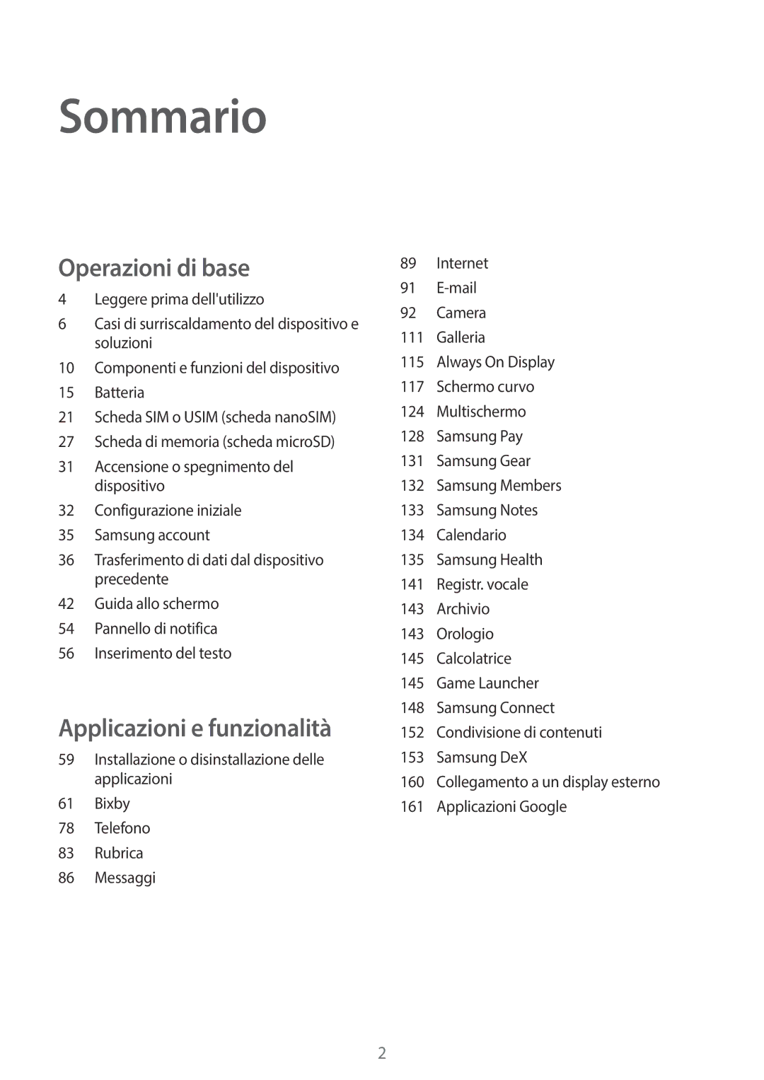 Samsung SM-G950FZSAITV, SM-G955FZSAITV, SM-G955FZVAITV, SM-G950FZKAITV, SM-G955FZKAITV, SM-G950FZVAITV manual Sommario 