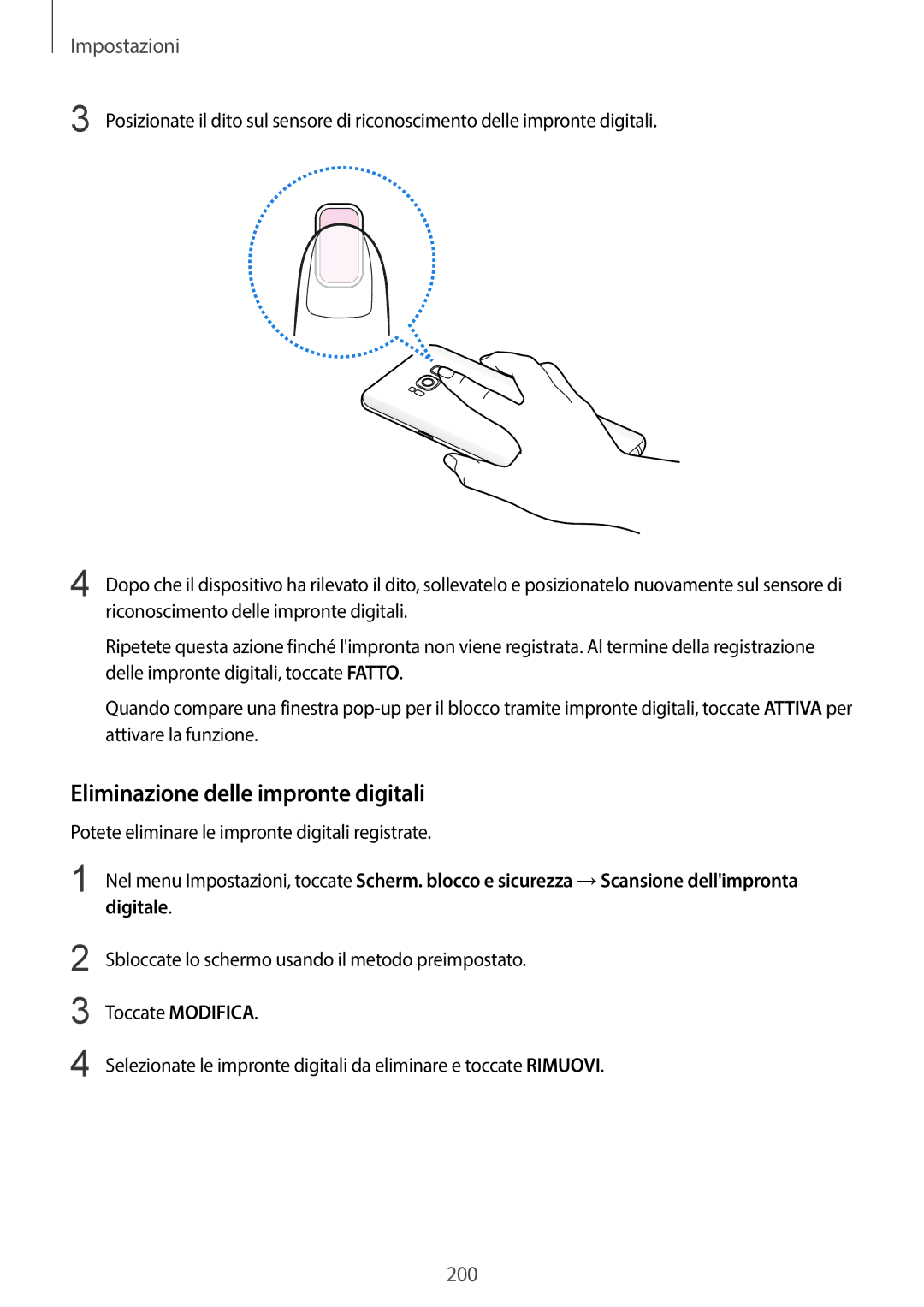 Samsung SM-G950FZSAITV, SM-G955FZSAITV, SM-G955FZVAITV, SM-G950FZKAITV manual Eliminazione delle impronte digitali, Digitale 