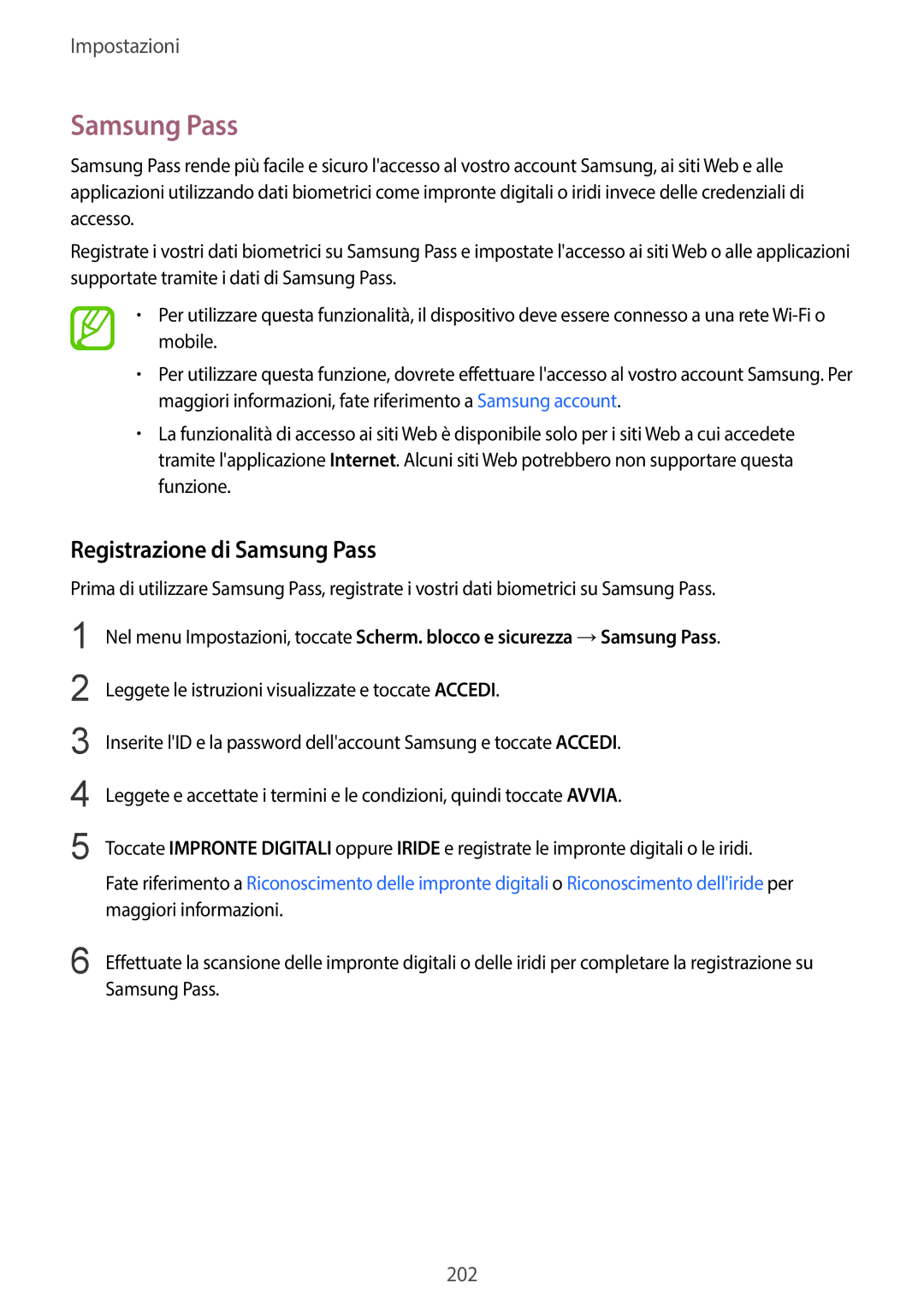 Samsung SM-G955FZKAITV, SM-G955FZSAITV, SM-G955FZVAITV, SM-G950FZSAITV, SM-G950FZKAITV manual Registrazione di Samsung Pass 