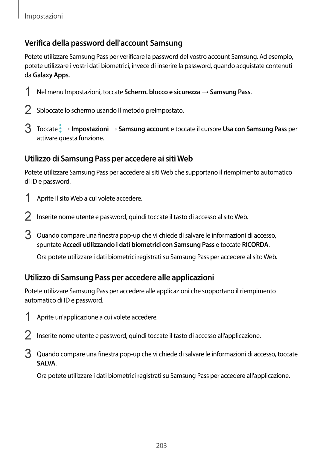 Samsung SM-G950FZVAITV Verifica della password dellaccount Samsung, Utilizzo di Samsung Pass per accedere ai siti Web 