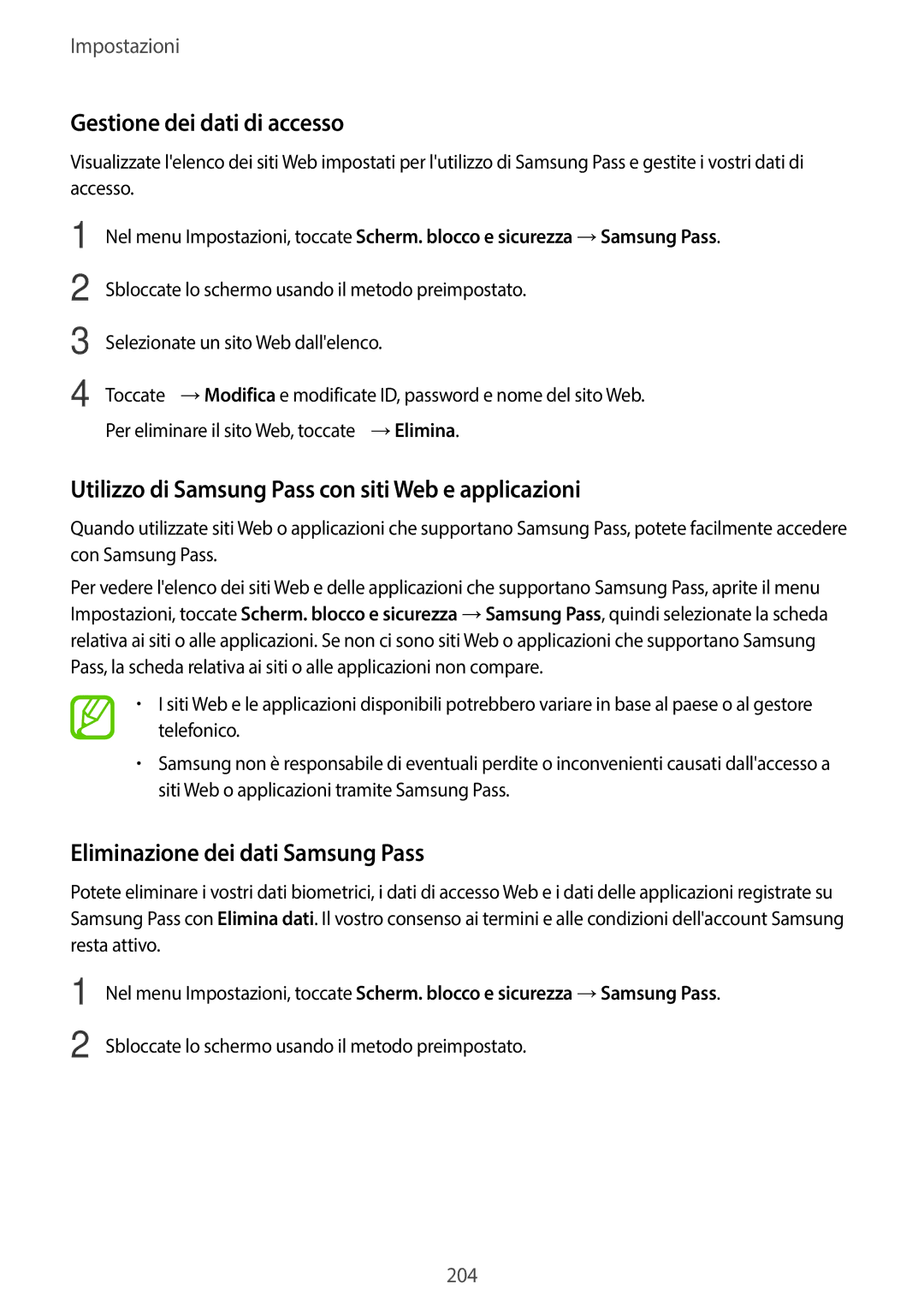 Samsung SM-G955FZSAITV, SM-G955FZVAITV Gestione dei dati di accesso, Utilizzo di Samsung Pass con siti Web e applicazioni 