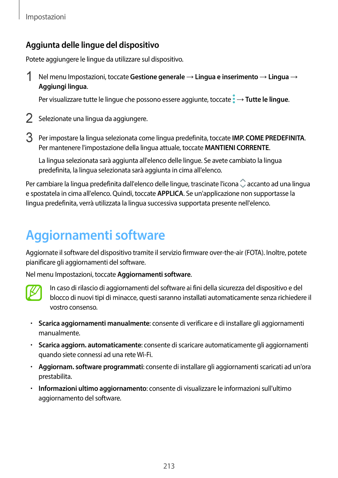 Samsung SM-G950FZKAITV, SM-G955FZSAITV, SM-G955FZVAITV manual Aggiornamenti software, Aggiunta delle lingue del dispositivo 