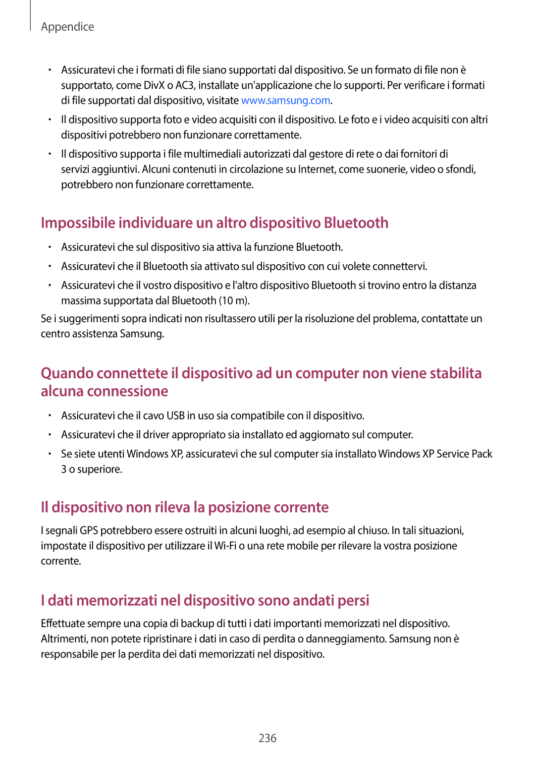 Samsung SM-G950FZSAITV, SM-G955FZSAITV, SM-G955FZVAITV manual Impossibile individuare un altro dispositivo Bluetooth 