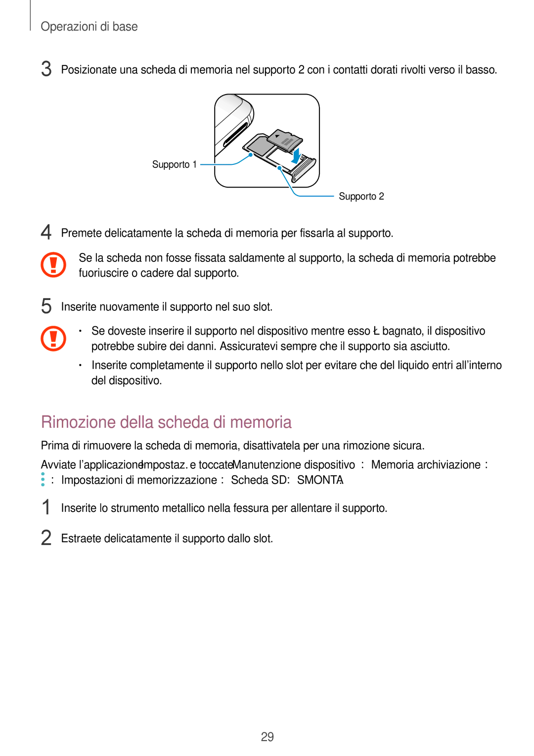 Samsung SM-G950FZVAITV, SM-G955FZSAITV, SM-G955FZVAITV, SM-G950FZSAITV, SM-G950FZKAITV manual Rimozione della scheda di memoria 