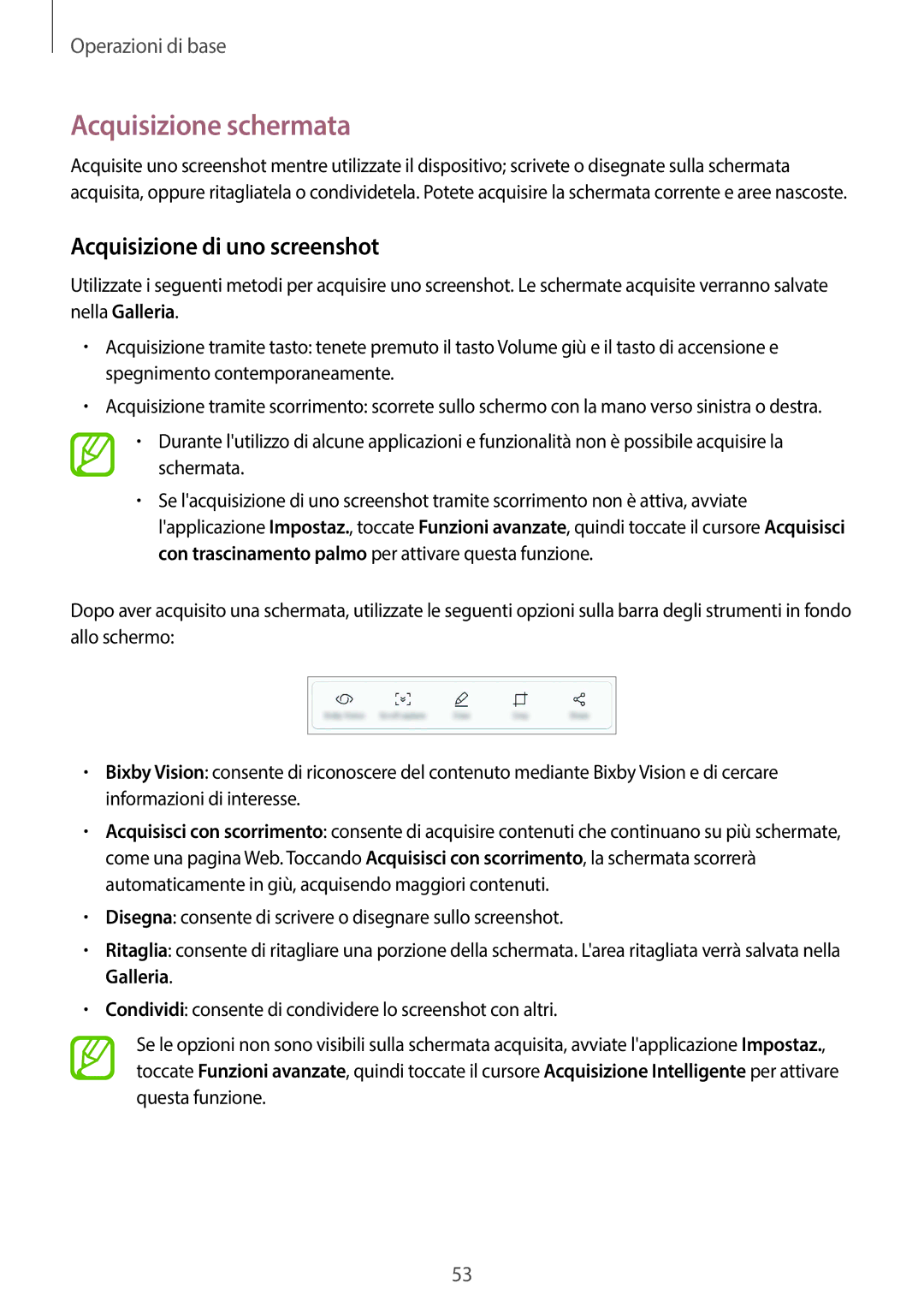 Samsung SM-G950FZVAITV, SM-G955FZSAITV, SM-G955FZVAITV manual Acquisizione schermata, Acquisizione di uno screenshot 