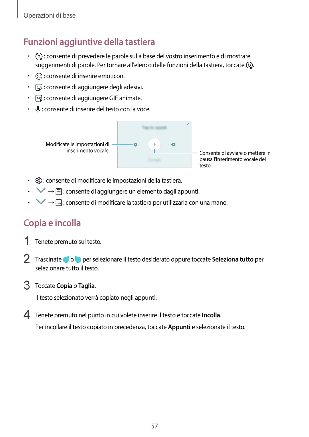 Samsung SM-G950FZKAITV, SM-G955FZSAITV manual Funzioni aggiuntive della tastiera, Copia e incolla, Toccate Copia o Taglia 