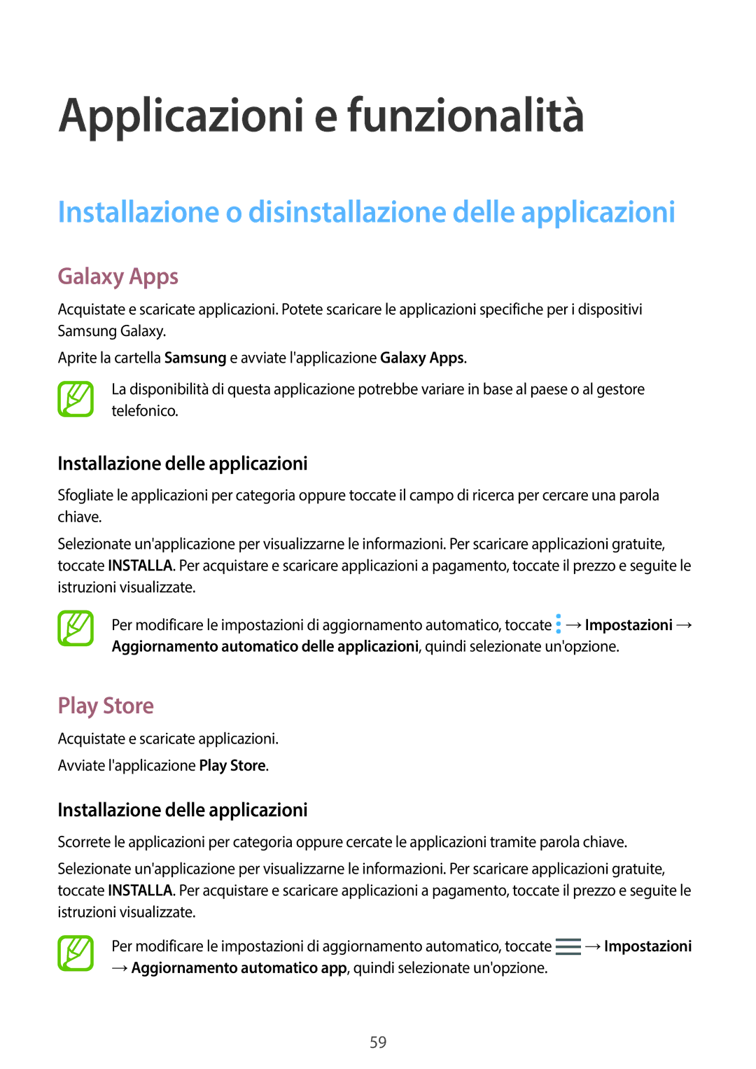 Samsung SM-G950FZVAITV, SM-G955FZSAITV, SM-G955FZVAITV manual Galaxy Apps, Play Store, Installazione delle applicazioni 