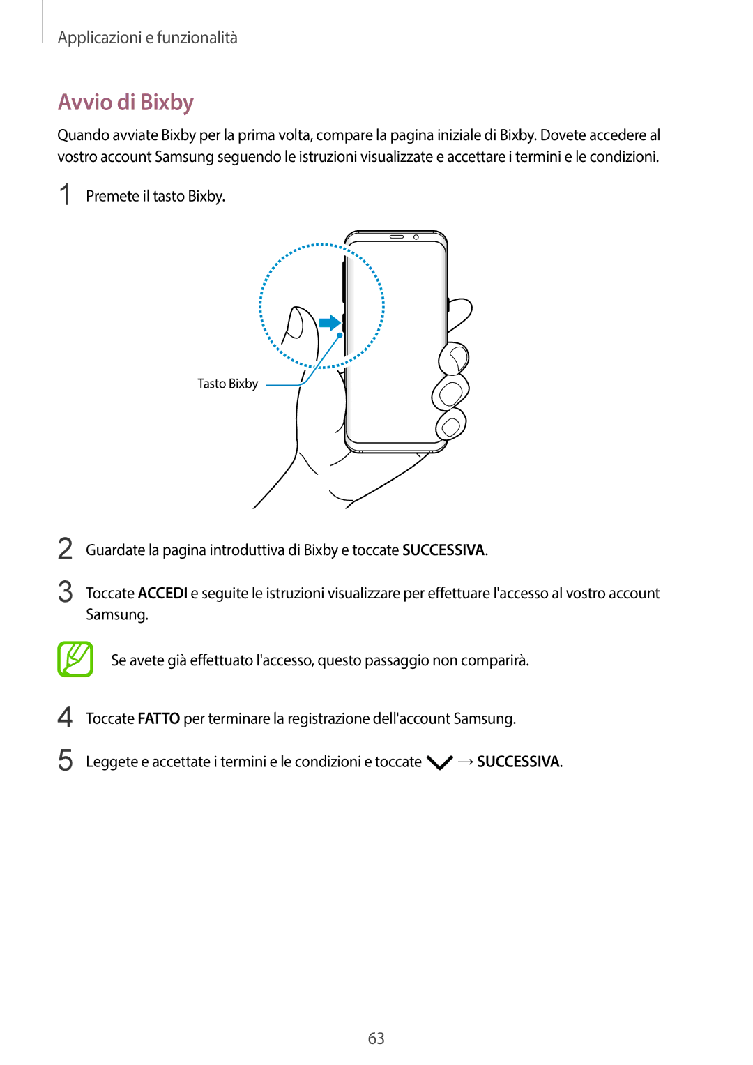 Samsung SM-G950FZKAITV, SM-G955FZSAITV, SM-G955FZVAITV, SM-G950FZSAITV, SM-G955FZKAITV, SM-G950FZVAITV manual Avvio di Bixby 