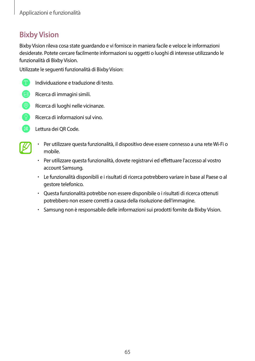 Samsung SM-G950FZVAITV, SM-G955FZSAITV, SM-G955FZVAITV, SM-G950FZSAITV, SM-G950FZKAITV, SM-G955FZKAITV manual Bixby Vision 