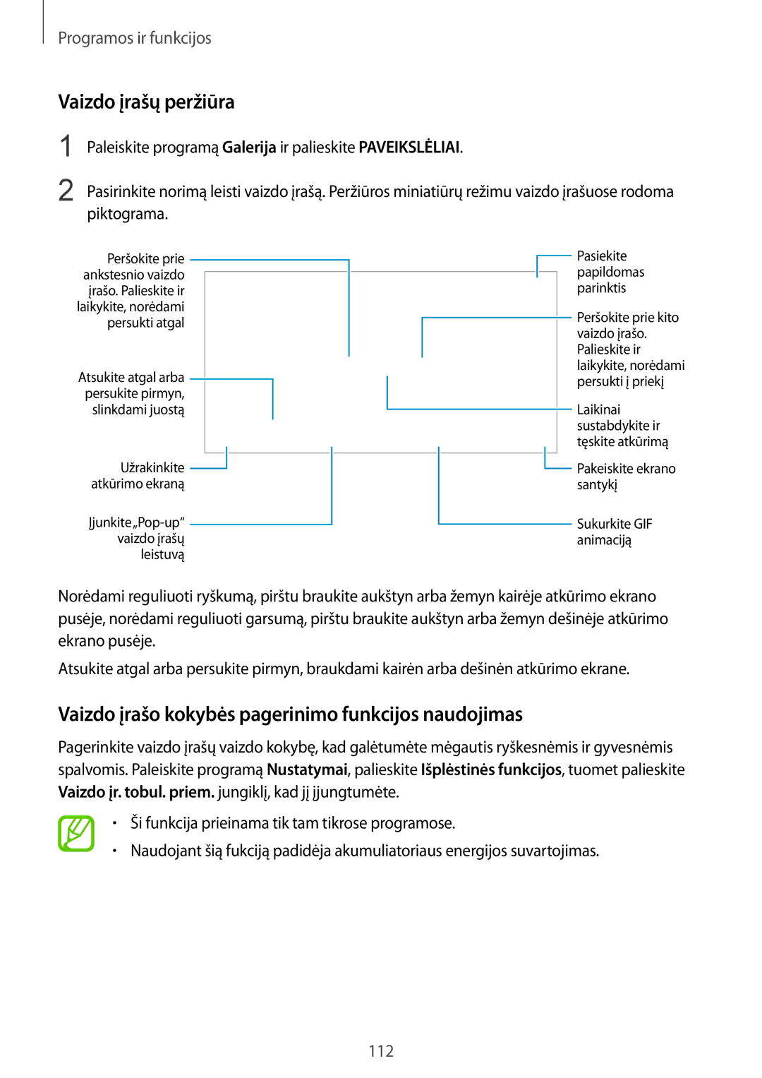 Samsung SM-G955FZSASEB, SM-G950FZSASEB manual Vaizdo įrašų peržiūra, Vaizdo įrašo kokybės pagerinimo funkcijos naudojimas 