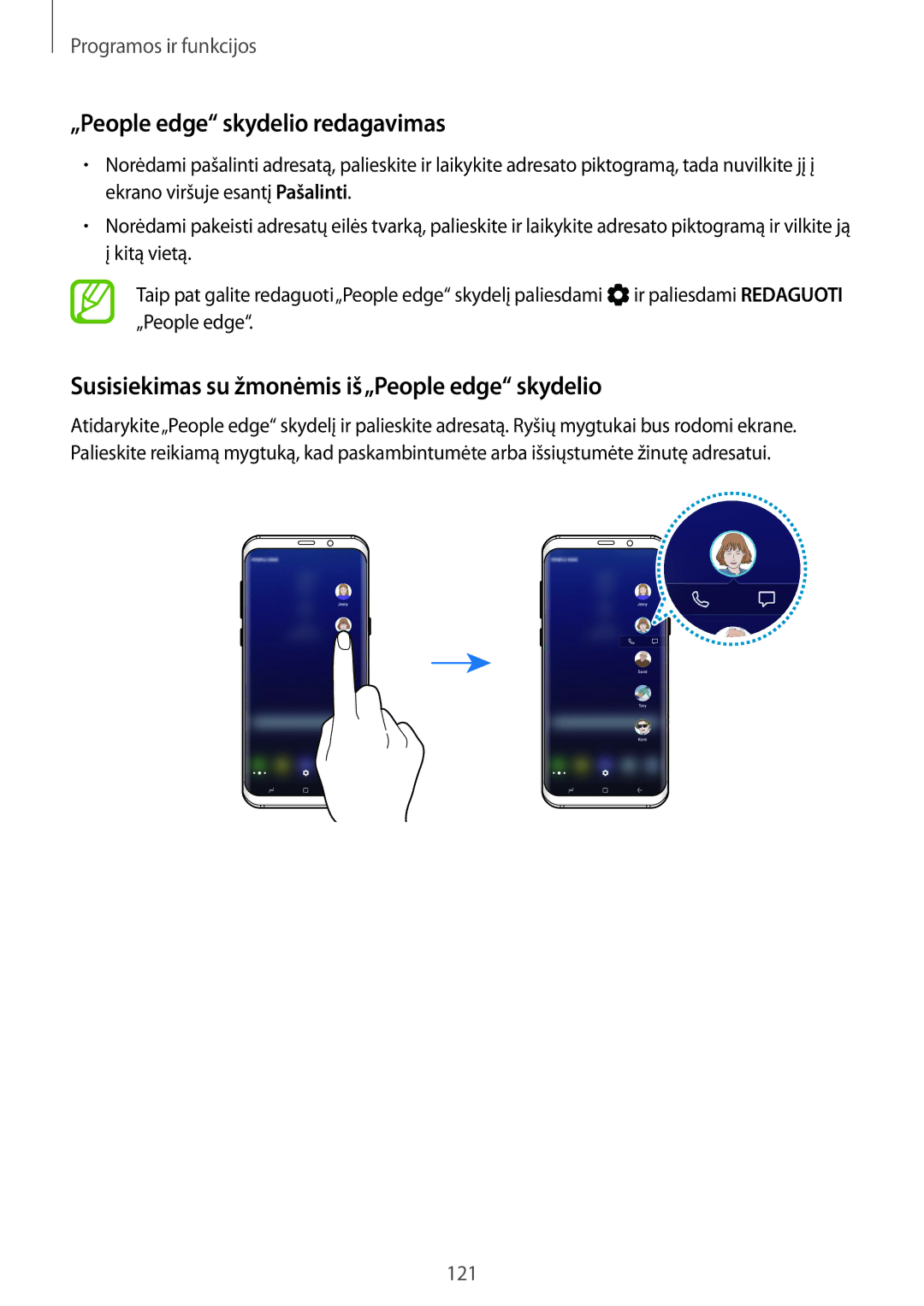 Samsung SM-G955FZVASEB, SM-G955FZSASEB „People edge skydelio redagavimas, Susisiekimas su žmonėmis iš„People edge skydelio 