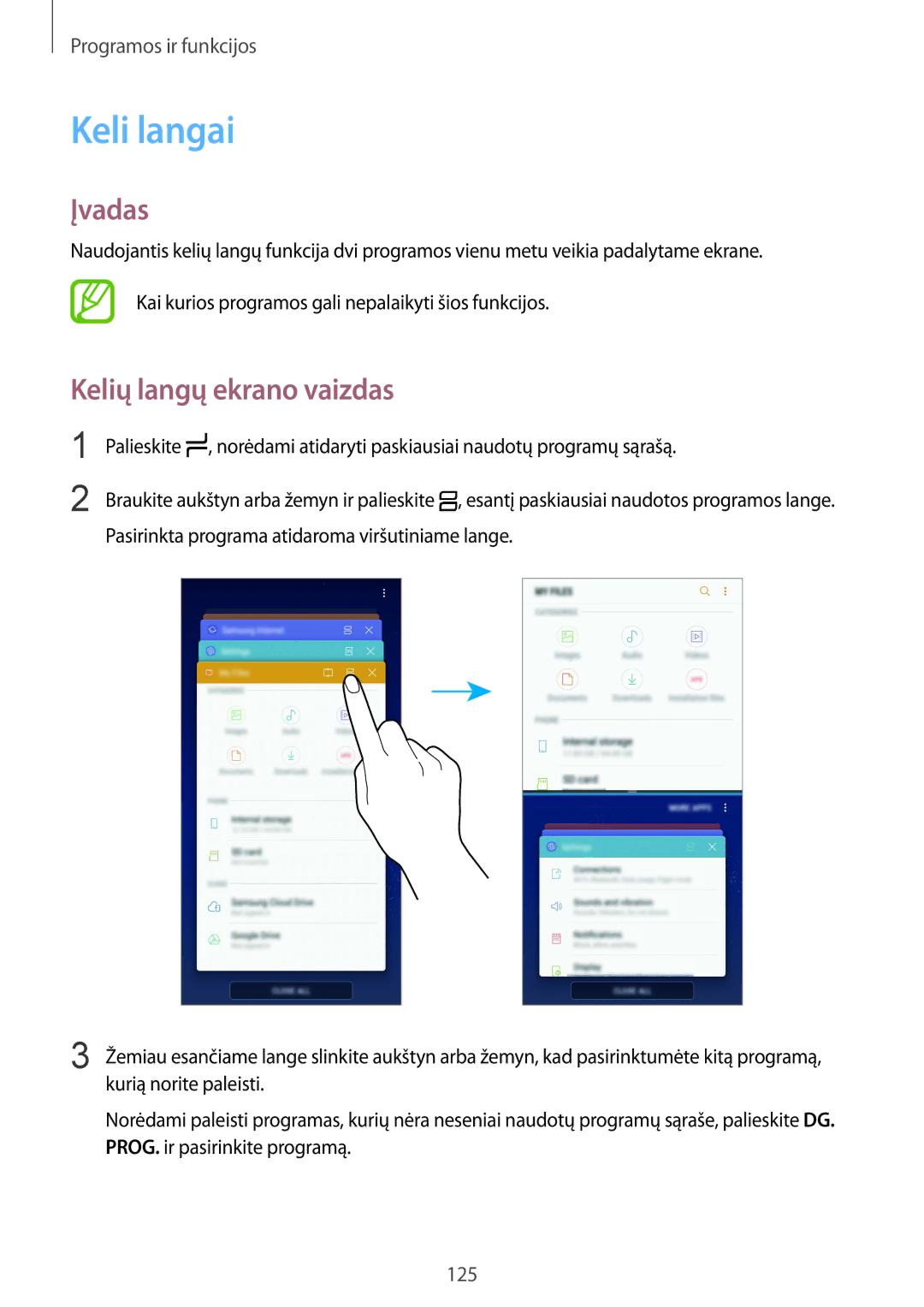 Samsung SM-G950FZKASEB, SM-G955FZSASEB, SM-G950FZSASEB, SM-G955FZVASEB manual Keli langai, Kelių langų ekrano vaizdas 