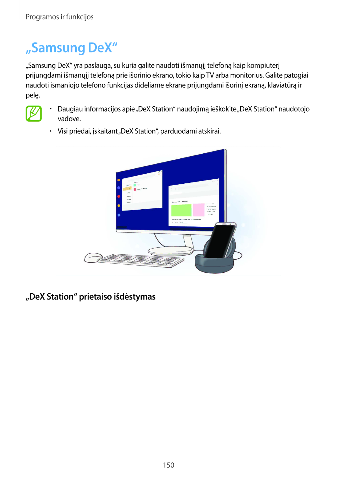 Samsung SM-G955FZKASEB, SM-G955FZSASEB, SM-G950FZSASEB, SM-G955FZVASEB manual „Samsung DeX, „DeX Station prietaiso išdėstymas 