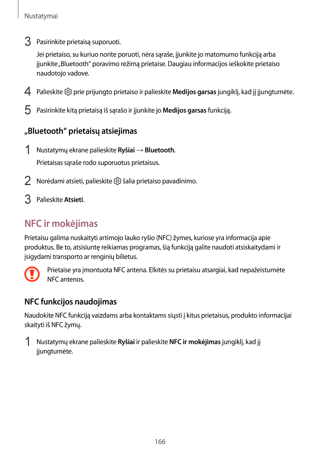 Samsung SM-G950FZIASEB, SM-G955FZSASEB manual NFC ir mokėjimas, „Bluetooth prietaisų atsiejimas, NFC funkcijos naudojimas 