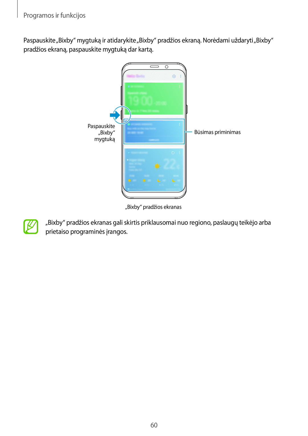 Samsung SM-G950FZVASEB, SM-G955FZSASEB, SM-G950FZSASEB, SM-G955FZVASEB manual Būsimas priminimas „Bixby pradžios ekranas 