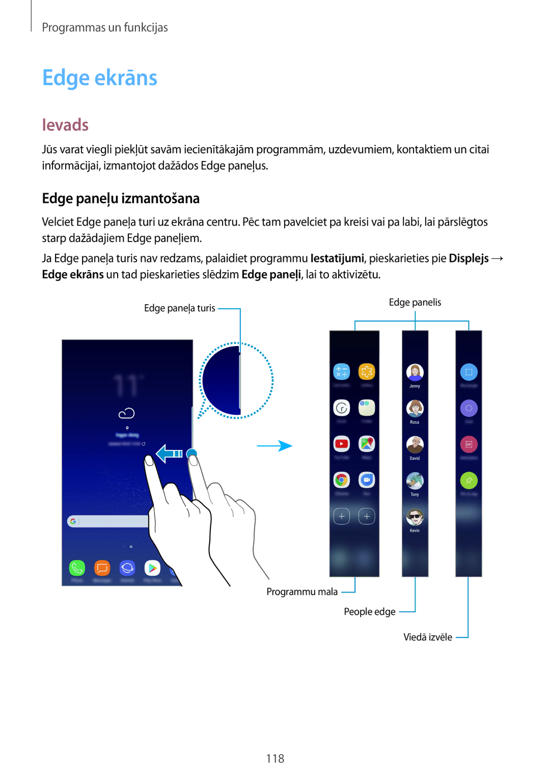 Samsung SM-G950FZKASEB, SM-G955FZSASEB, SM-G950FZSASEB, SM-G955FZVASEB, SM-G955FZKASEB Edge ekrāns, Edge paneļu izmantošana 