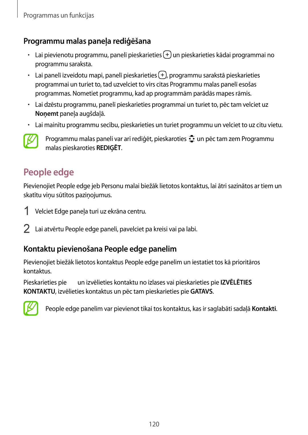 Samsung SM-G950FZSASEB, SM-G955FZSASEB Programmu malas paneļa rediģēšana, Kontaktu pievienošana People edge panelim 