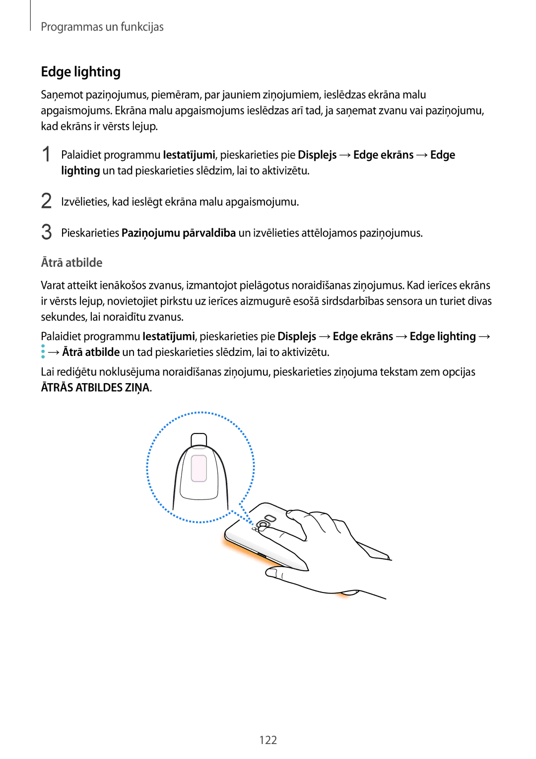Samsung SM-G955FZKASEB, SM-G955FZSASEB, SM-G950FZSASEB, SM-G955FZVASEB, SM-G950FZVASEB manual Edge lighting, Ātrā atbilde 