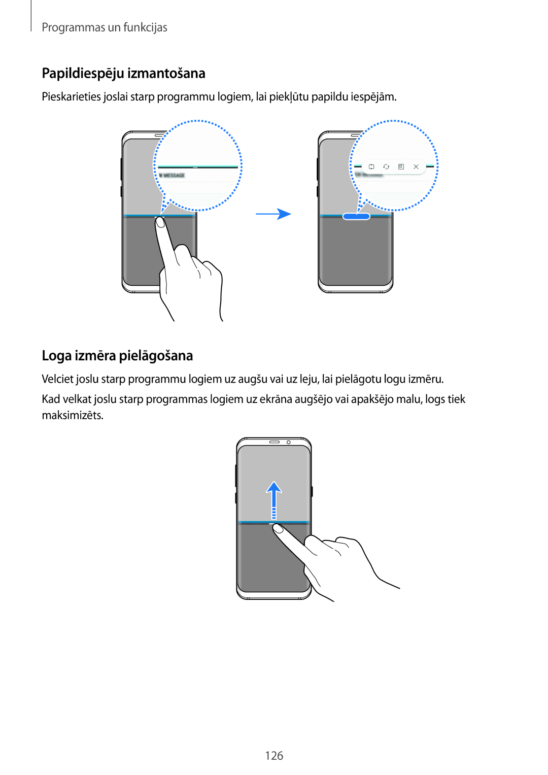 Samsung SM-G955FZSASEB, SM-G950FZSASEB, SM-G955FZVASEB, SM-G955FZKASEB Papildiespēju izmantošana, Loga izmēra pielāgošana 