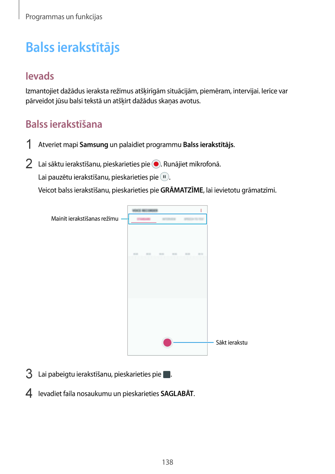 Samsung SM-G950FZIASEB, SM-G955FZSASEB, SM-G950FZSASEB, SM-G955FZVASEB, SM-G955FZKASEB Balss ierakstītājs, Balss ierakstīšana 